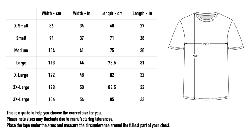 Size chart for Pixel Tee - Black