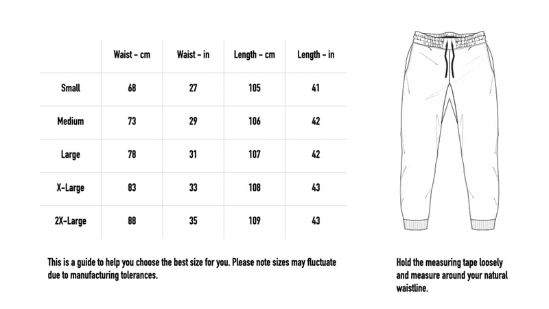 Size chart for Monuments Joggers - Black