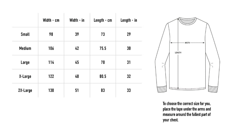 Size chart for Phronesis Longsleeve - White