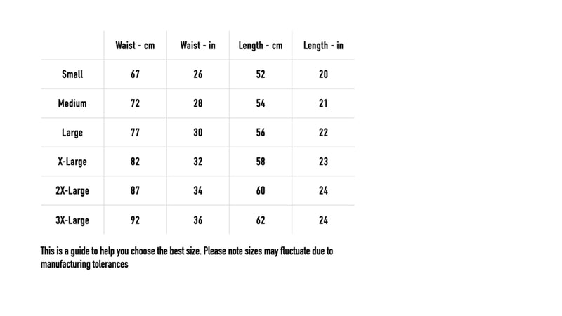 Size chart for Logo Shorts - Black