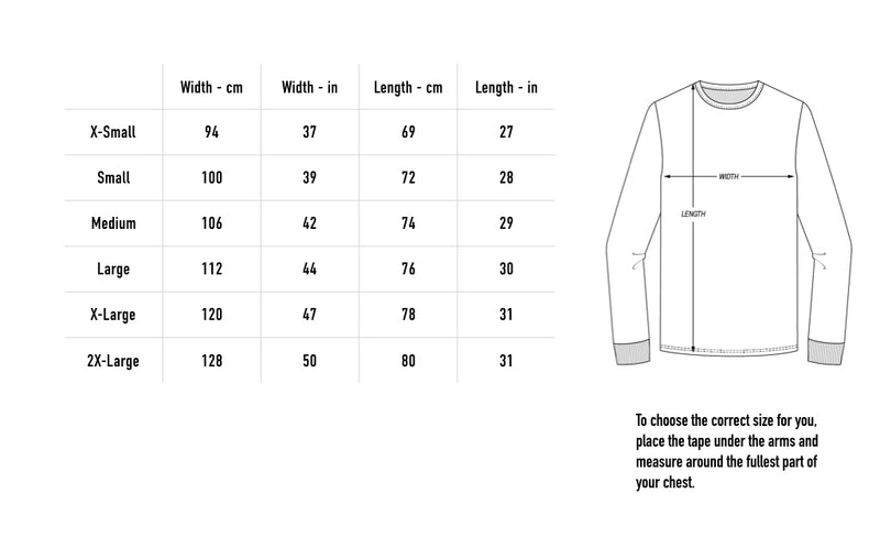 Size chart for Opiate Longsleeve - Black