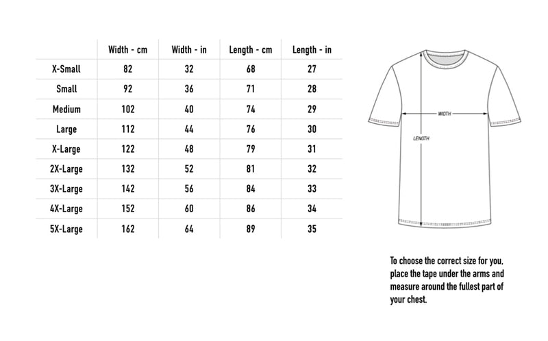 Size chart for Neon Emblem Tee - Black
