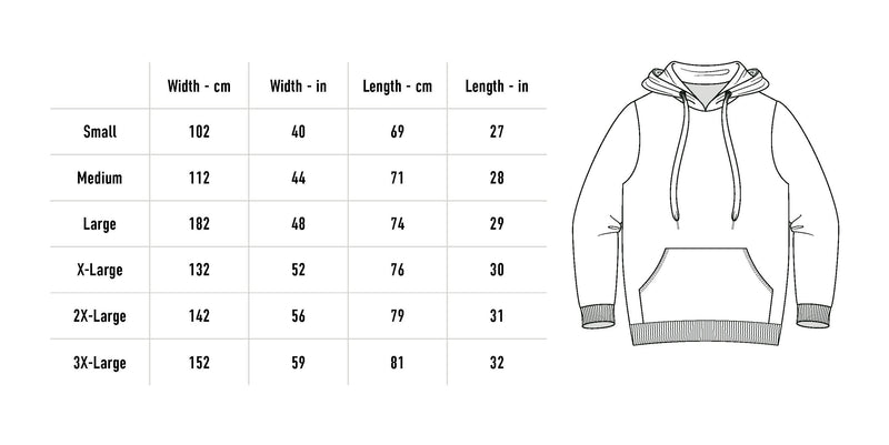 Size chart for We Are The Dark Hoodie - Black